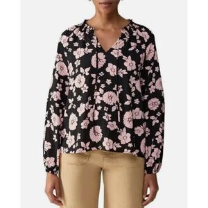SANCTUARY Black & Pink Floral Sz Large Casual or Dress Tallie Peasant Blouse NWT